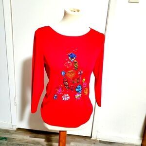Lucia Burns Red Christmas Top Size Small